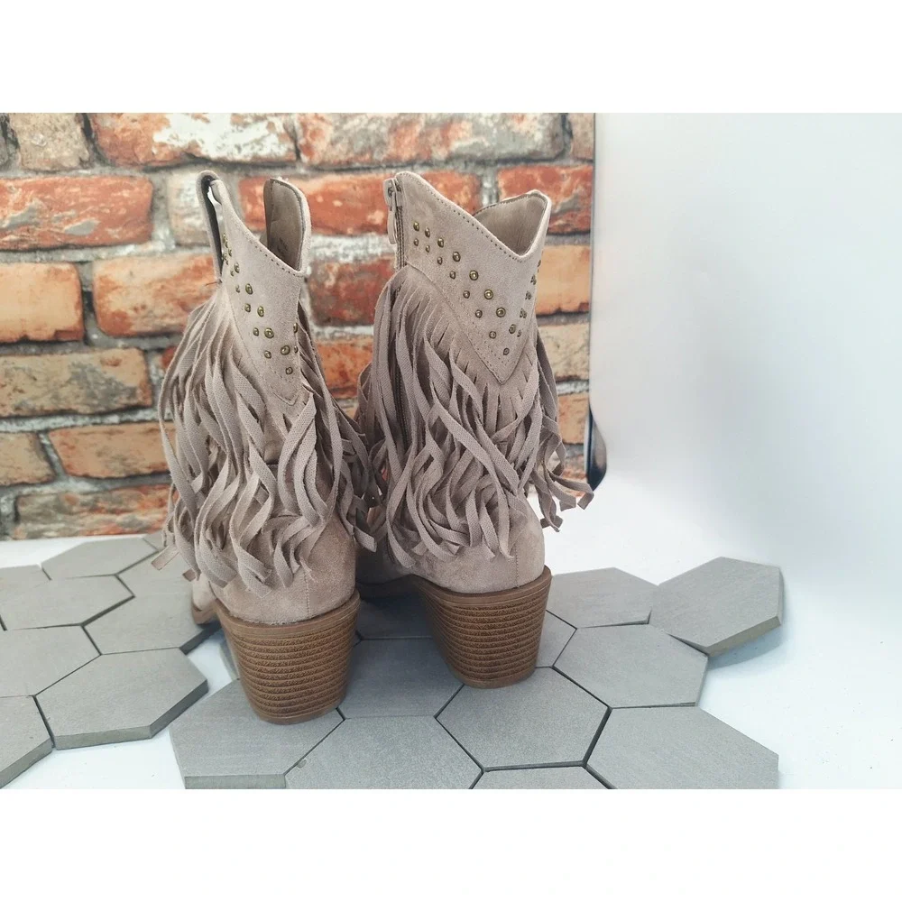 Women's 6.5 Brown Suede Western Ankle Booties Pointed Toe Cowgirl Studded